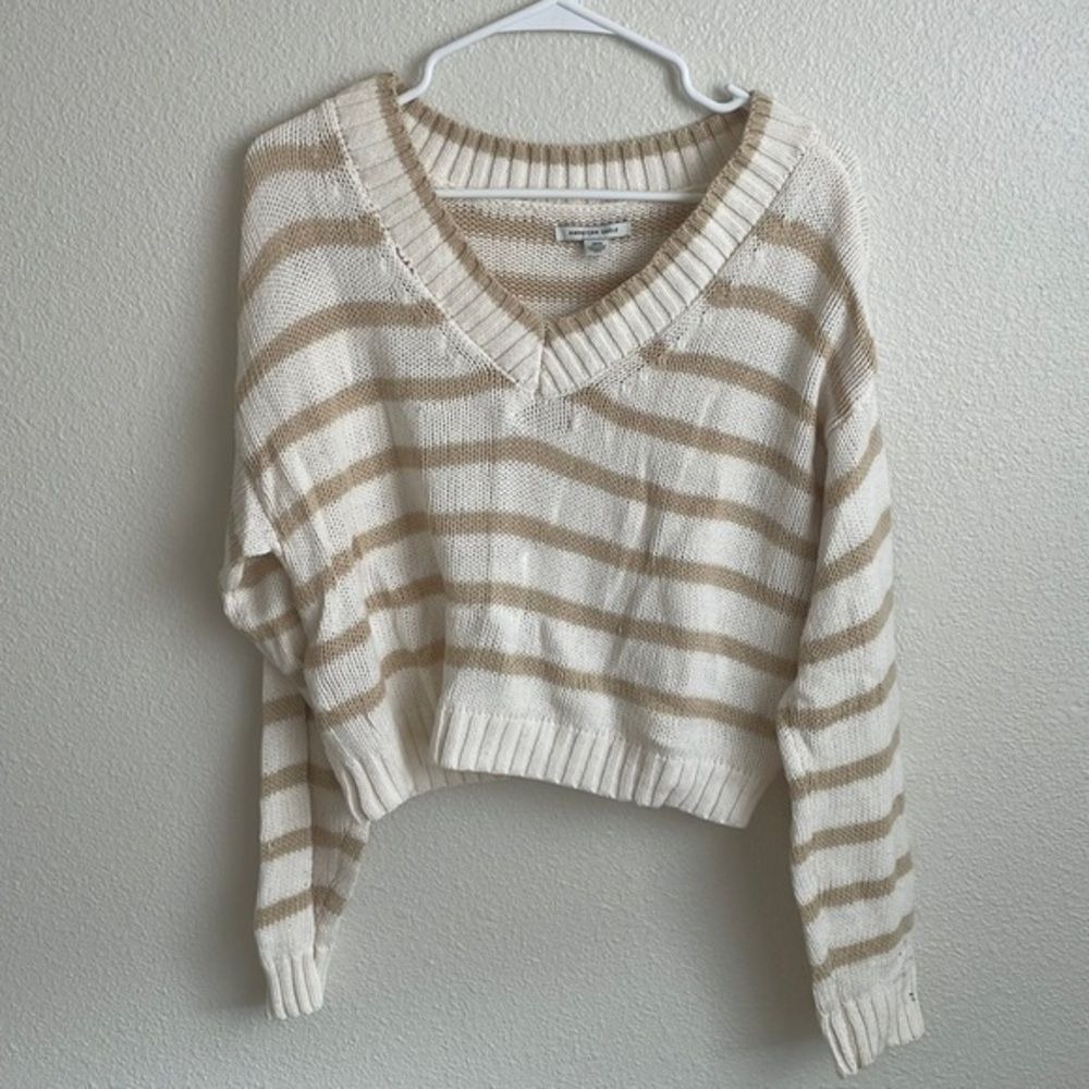 American Eagle Striped V-Neck Sweater Knit Pullover‎ Casual Comfy Size S